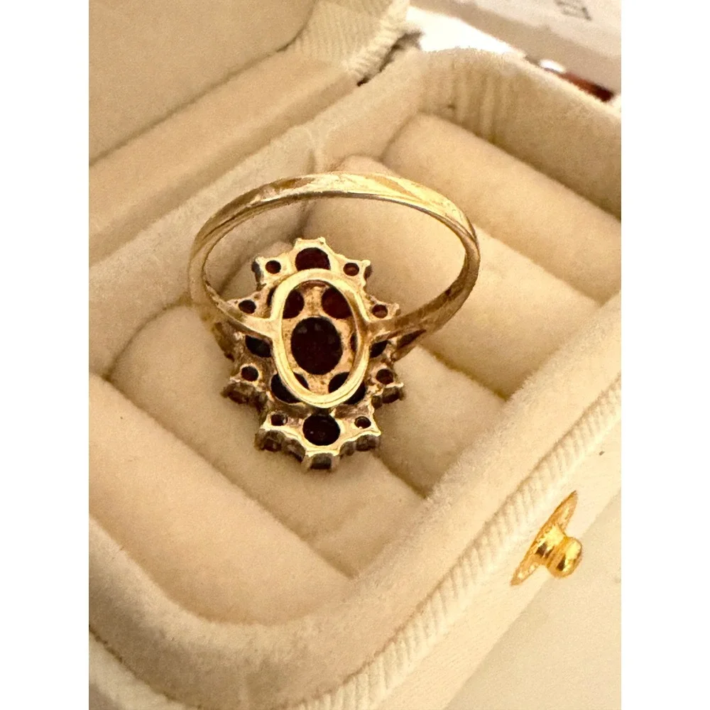Sterling Gold Vermeil Garnet Cluster Ring Size 7 ACi Red Gemstone Statement